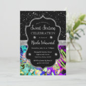 Regenboog Neon Abstract Glitter Sweet 16 Kaart (Staand voorkant)