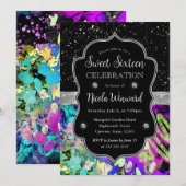 Regenboog Neon Abstract Glitter Sweet 16 Kaart (Voorkant / Achterkant)
