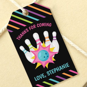 Regenboog Neon Bowling Verjaardagsfeest Favor Tags Cadeaulabel