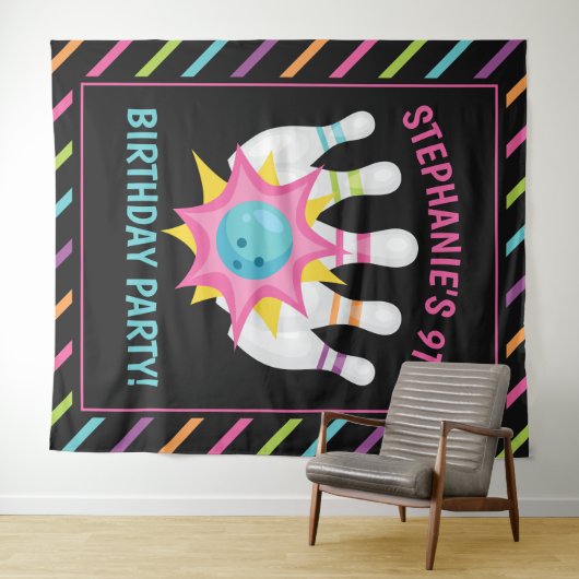 Regenboog Neon Bowling Verjaardagsfeest Foto Achte Wandkleed (In Situ (horizontaal))