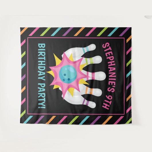 Regenboog Neon Bowling Verjaardagsfeest Foto Achte Wandkleed (Voorkant (horizontaal))