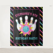 Regenboog Neon Bowling Verjaardagsfeest Foto Achte Wandkleed (Voorkant)