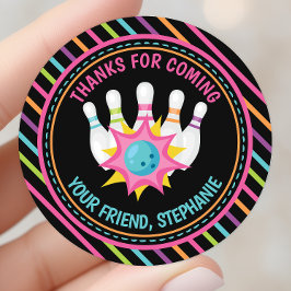 Regenboog Neon Bowling Verjaardagsfeestje Bedankt Ronde Sticker