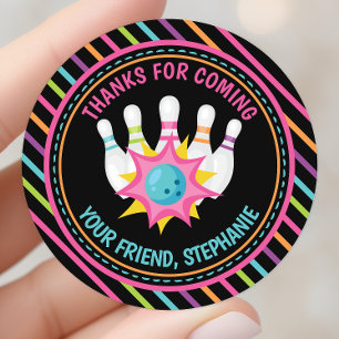 Regenboog Neon Bowling Verjaardagsfeestje Bedankt Ronde Sticker