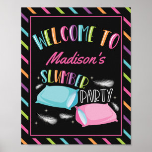Regenboog Neon Slaapfeest Welkom Bord Poster