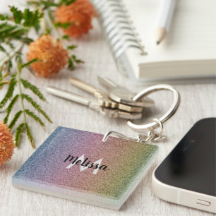 Regenboog nep glinsterend patroon initiaal sleutelhanger