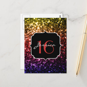 Regenboog nep glittersparels Sweet 16 Briefkaart