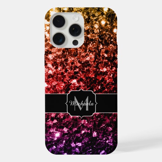 Regenboog nepschittertjes glitters bling Monogram iPhone Hoesje (Achterkant)