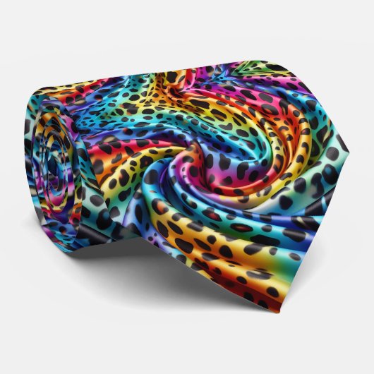 Regenboog nepzijde | Luipaardprint heren Stropdas (Opgerold)