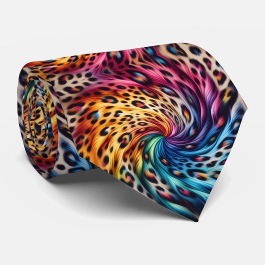 Regenboog nepzijde | Luipaardprint heren Stropdas (Opgerold)