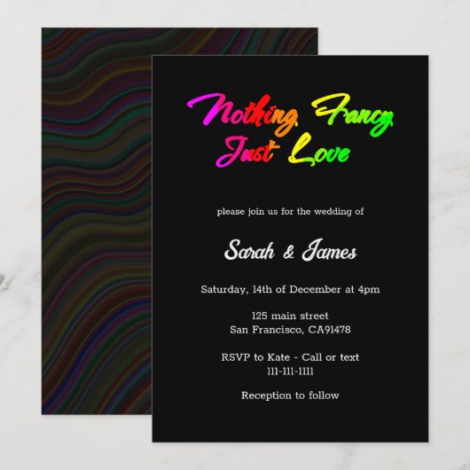 Regenboog Niets Fancy Gewoon Liefde Casual Bruilof Kaart (Voorkant / Achterkant)