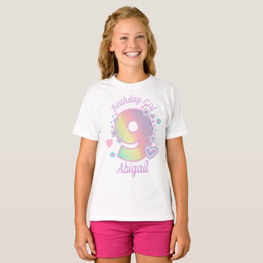 Regenboog Nineth Birthday Girl 9th Iridescent T-shirt (Voorkant volledig)