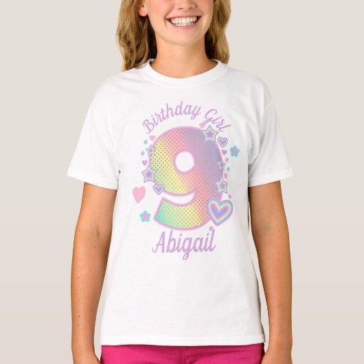 Regenboog Nineth Birthday Girl 9th Iridescent T-shirt (Voorkant)