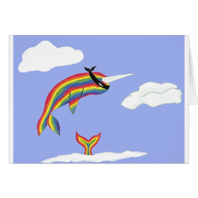 Regenboog Ninja Narwhal die vliegt (Voorkant Horizontaal)