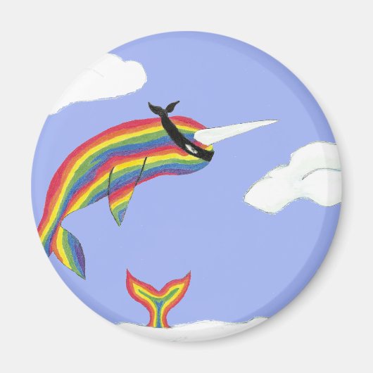 Regenboog Ninja Narwhal die vliegt Magneet (Voorkant)