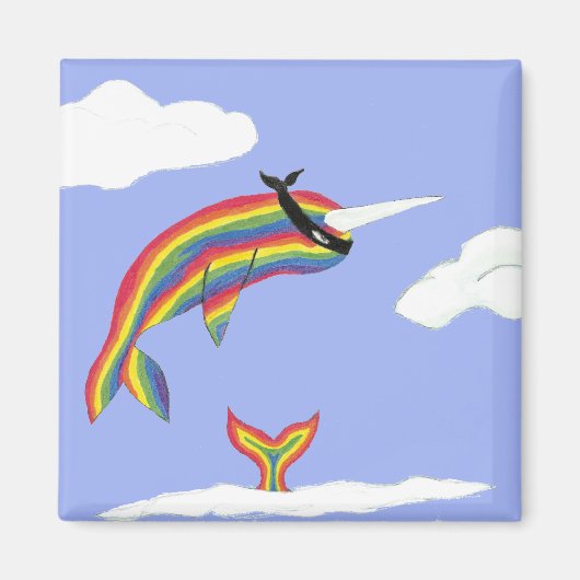 Regenboog Ninja Narwhal Magnet (Voorkant)