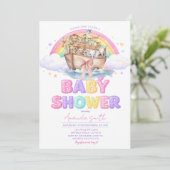 Regenboog Noach's Ark Baby Shower Glitter Uitnodig Kaart (Staand voorkant)