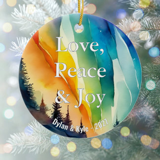 Regenboog Noorderlicht Aquarel Kerst Cadeau Keramisch Ornament