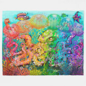 Regenboog Octopus Fleece Dekbed Deken (Voorkant (Horizontaal))
