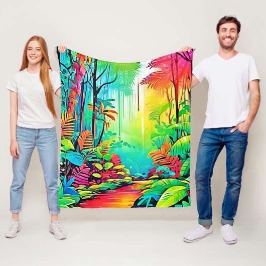 Regenboog Oerwoud: Vivid Dream Fleece Deken (In situ)