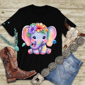 Regenboog olifant met bloemkroon en vlinder t-shirt