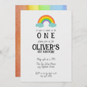 Regenboog om een eerste verjaardag te worden kaart (Voorkant / Achterkant)