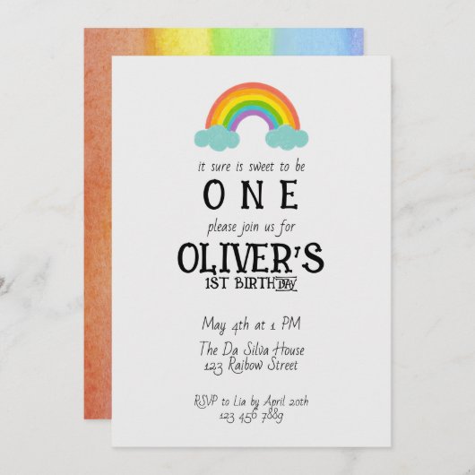 Regenboog om een eerste verjaardag te worden kaart (Voorkant / Achterkant)