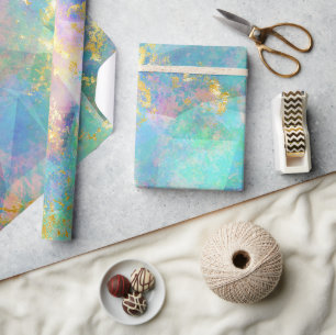 Regenboog Ombre en Goud Vuur Opal Patroon Cadeaupapier