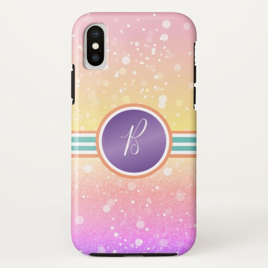 Regenboog Ombre Monogram Bling Glam Case-Mate iPhone Case (Achterkant)