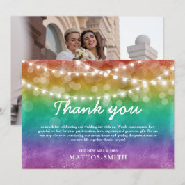 Regenboog Ombre Slingerlichten Gay Huwelijksfoto Bedankkaart