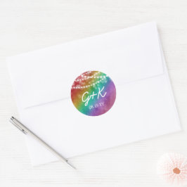 Regenboog Ombre Slingerlichten Monogram HBT Huweli Ronde Sticker
