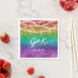 Regenboog Ombre Slingerlichten Monogram Huwelijk H Servet
