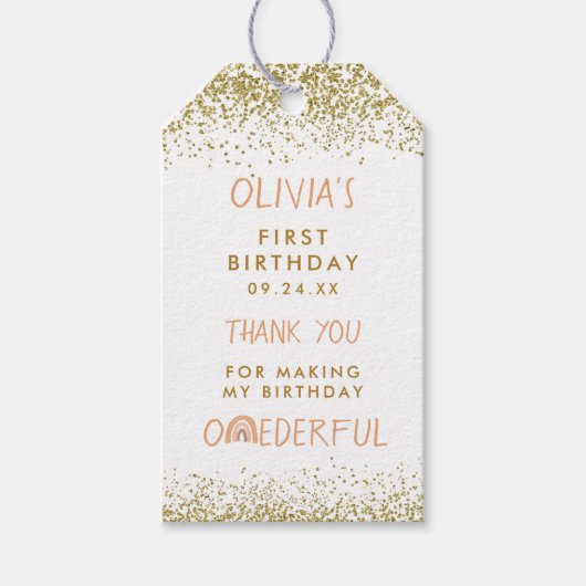 Regenboog Onederful Meisje 1e Verjaardag Bedankt Cadeaulabel (Voorkant)