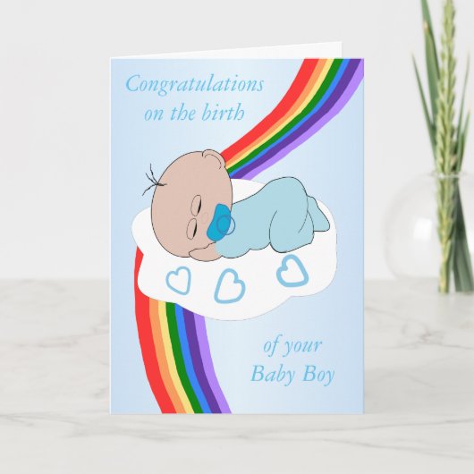 Regenboog ontwerp nieuwe pasgeboren babyjongen kaart (Voorkant)