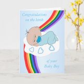 Regenboog ontwerp nieuwe pasgeboren babyjongen kaart (Gele Bloem)