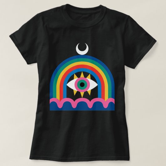 Regenboog Oog Halve Maan Kunst T-shirt (Design voorkant)