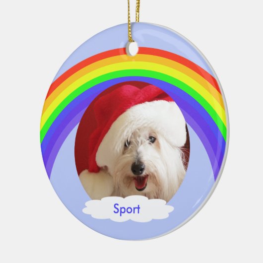 Regenboog op Blue Dog Memorial Kerstversiering Keramisch Ornament (Links)