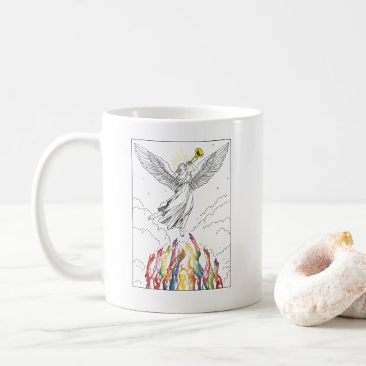 Regenboog Opstanding – Pride Engel van Hoop Koffiemok (Met donut)