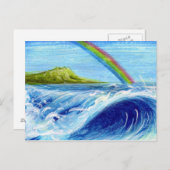 Regenboog over Daimond Head en Wave Briefkaart (Voorkant / Achterkant)