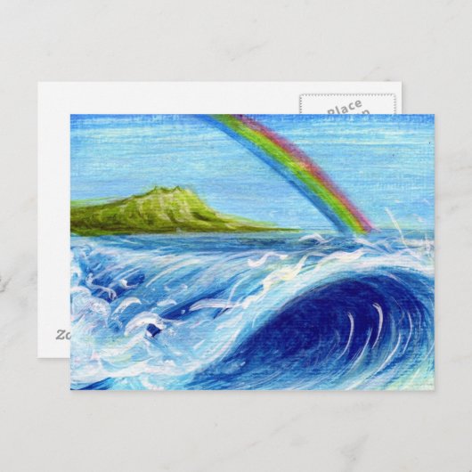 Regenboog over Daimond Head en Wave Briefkaart (Voorkant / Achterkant)