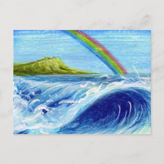 Regenboog over Daimond Head en Wave Briefkaart