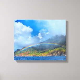 Regenboog over de kust van Na Pali Kauai, Hawaii Canvas Afdruk