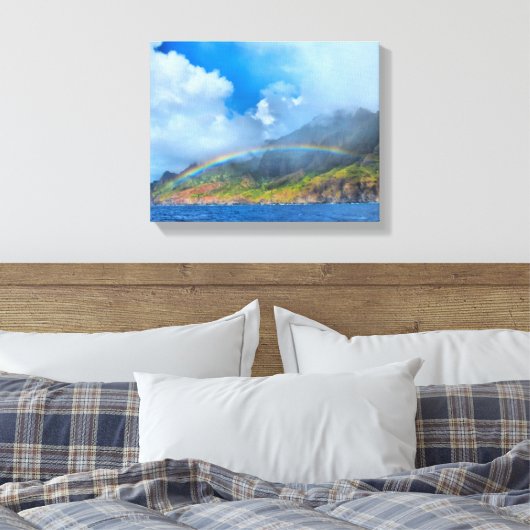 Regenboog over de Na Pali kust Kauai, Hawaï Canvas Afdruk (Insitu (Slaapkamer))