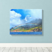 Regenboog over de Na Pali kust Kauai, Hawaï Canvas Afdruk (Insitu (Houten vloer))