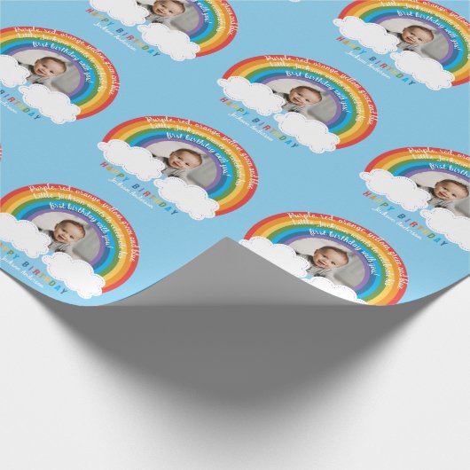 Regenboog over de wolken Baby's eerste verjaardag Cadeaupapier (Hoek)