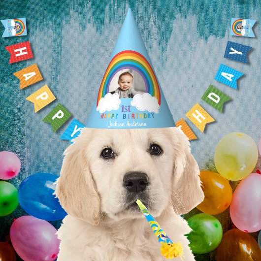 Regenboog over de wolken Baby's eerste verjaardag Feesthoedjes