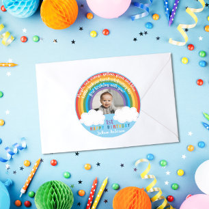 Regenboog over de wolken Baby's eerste verjaardag Ronde Sticker