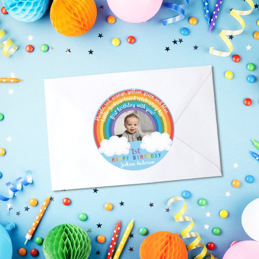 Regenboog over de wolken Baby's eerste verjaardag Ronde Sticker
