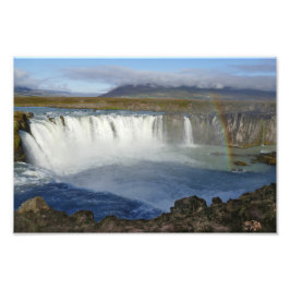Regenboog over Godafoss Waterfall, IJsland Foto Afdruk