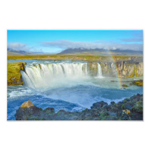 Regenboog over Godafoss Waterfall, IJsland Foto Afdruk